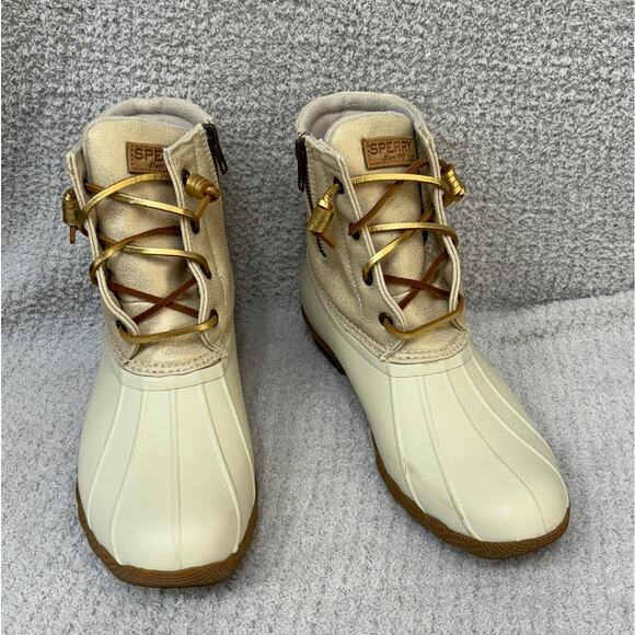 Sperry Women's Cream Gold Rain Snow Boots Size 9 #62139 - Picture 1 of 8